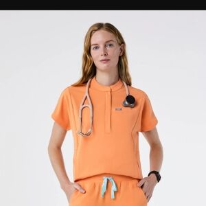 Shaka Orange Montex - Mock Neck Scrub Top